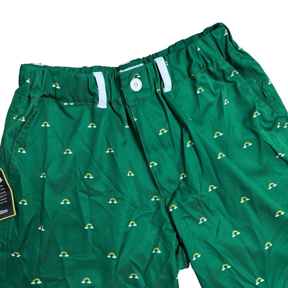 Tipsy Elves Shorts Mens L Green Rainbow Parade Belt Loops Pride Colorful‎ Clouds